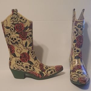 Nomad Skull and Roses Rain Boots sz. 8